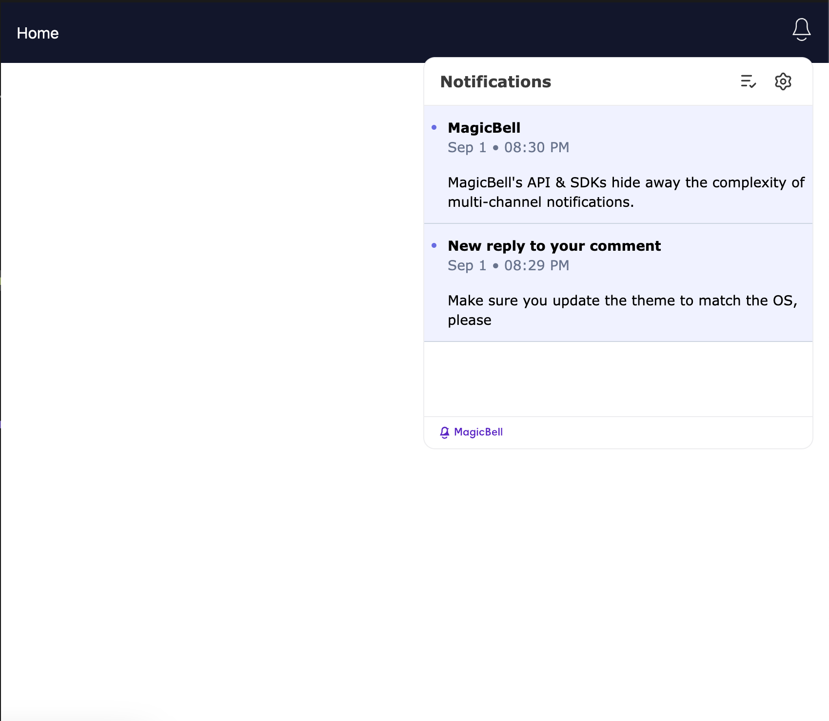 Screenshot of Custom Inbox Built with MagicBell