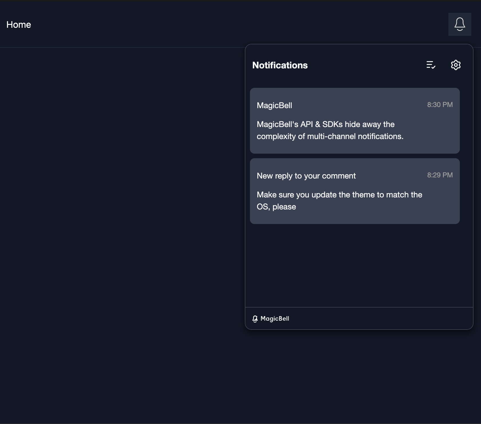 Screenshot of Custom Theme of the MagicBell Inbox