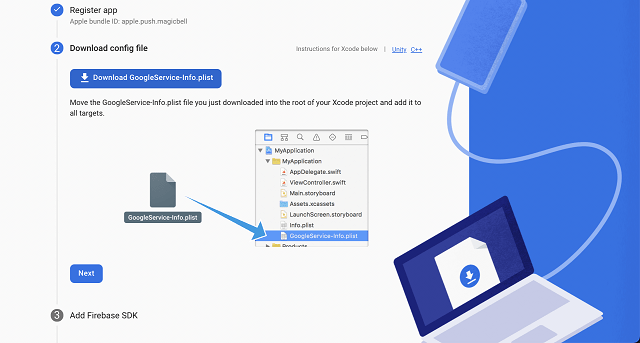 Download the GoogleService-Info.plist file screenshot