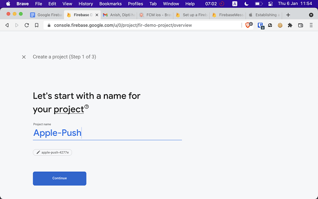 Enter a name for your project screenshot