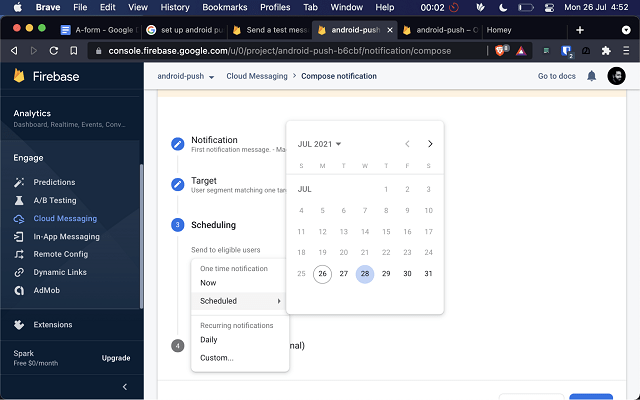 Schedule the date and time screenshot