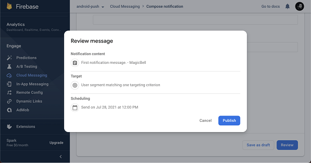 Review and publish your message screenshot