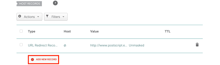 'Add new record' in namecheap