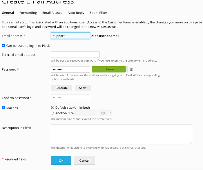 Update your email settings in Plesk
