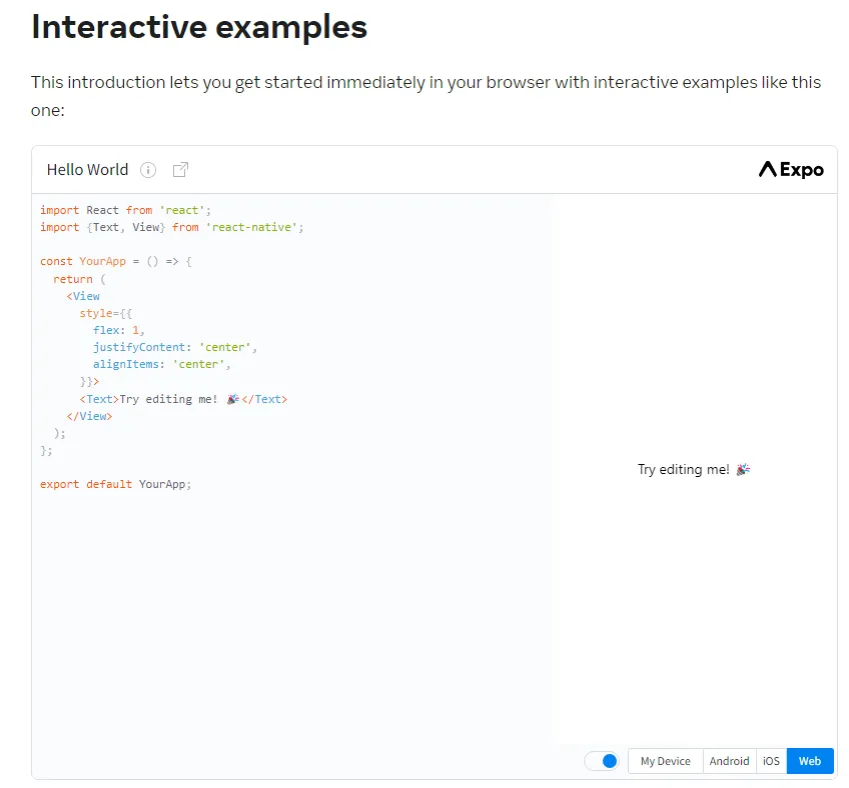 Screenshot of interactive examples