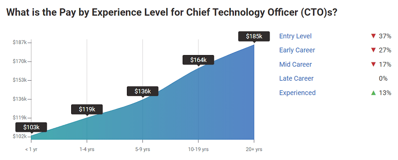 Payscale pay by experience level for CTOs screenshots