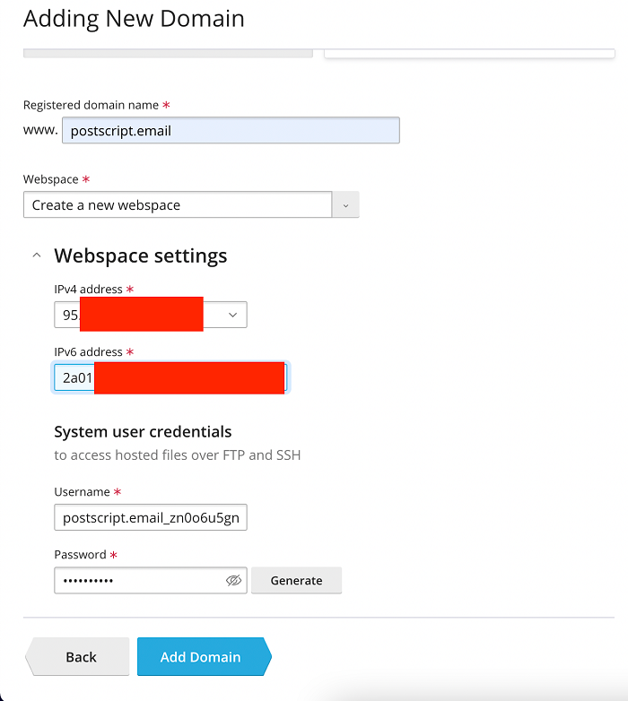 Adding a new domain in Plesk