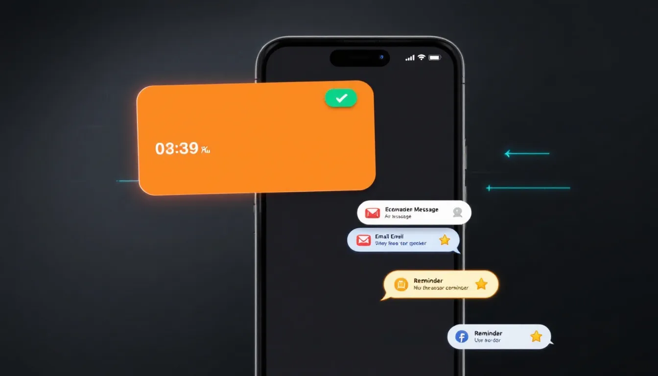 An illustration depicting various push notifications on a smartphone screen.